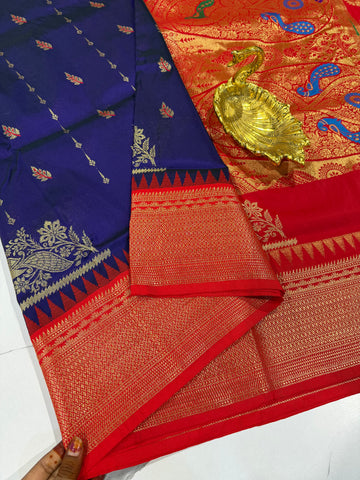 LD-NL35 semi narayanpet pattu brinjal and red border saree