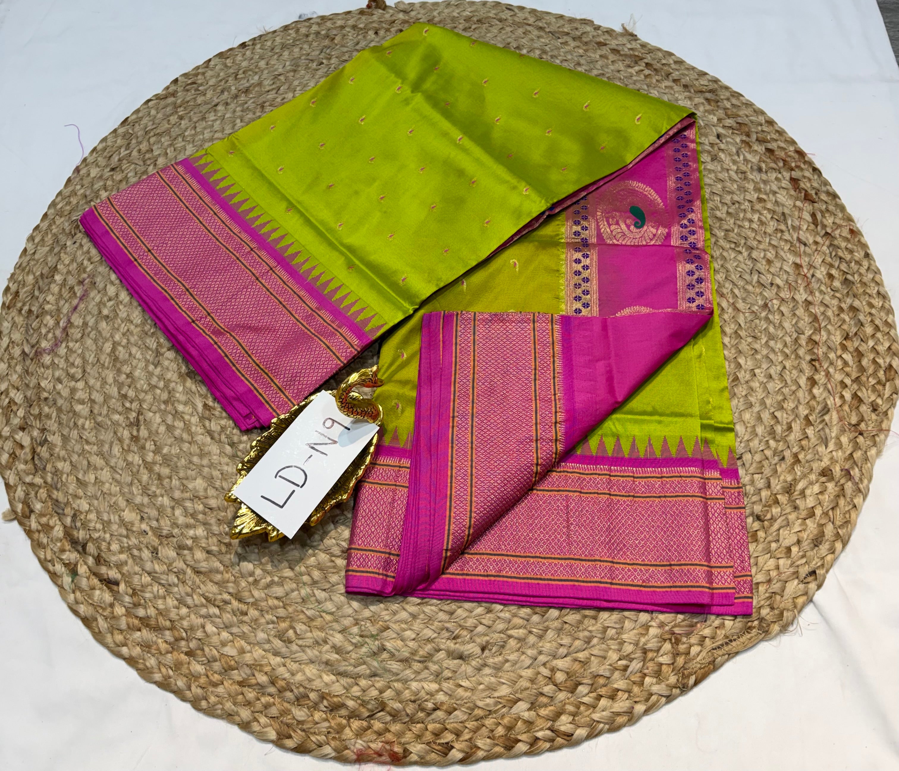 LD-N9 narayanapeta semi green and pink saree