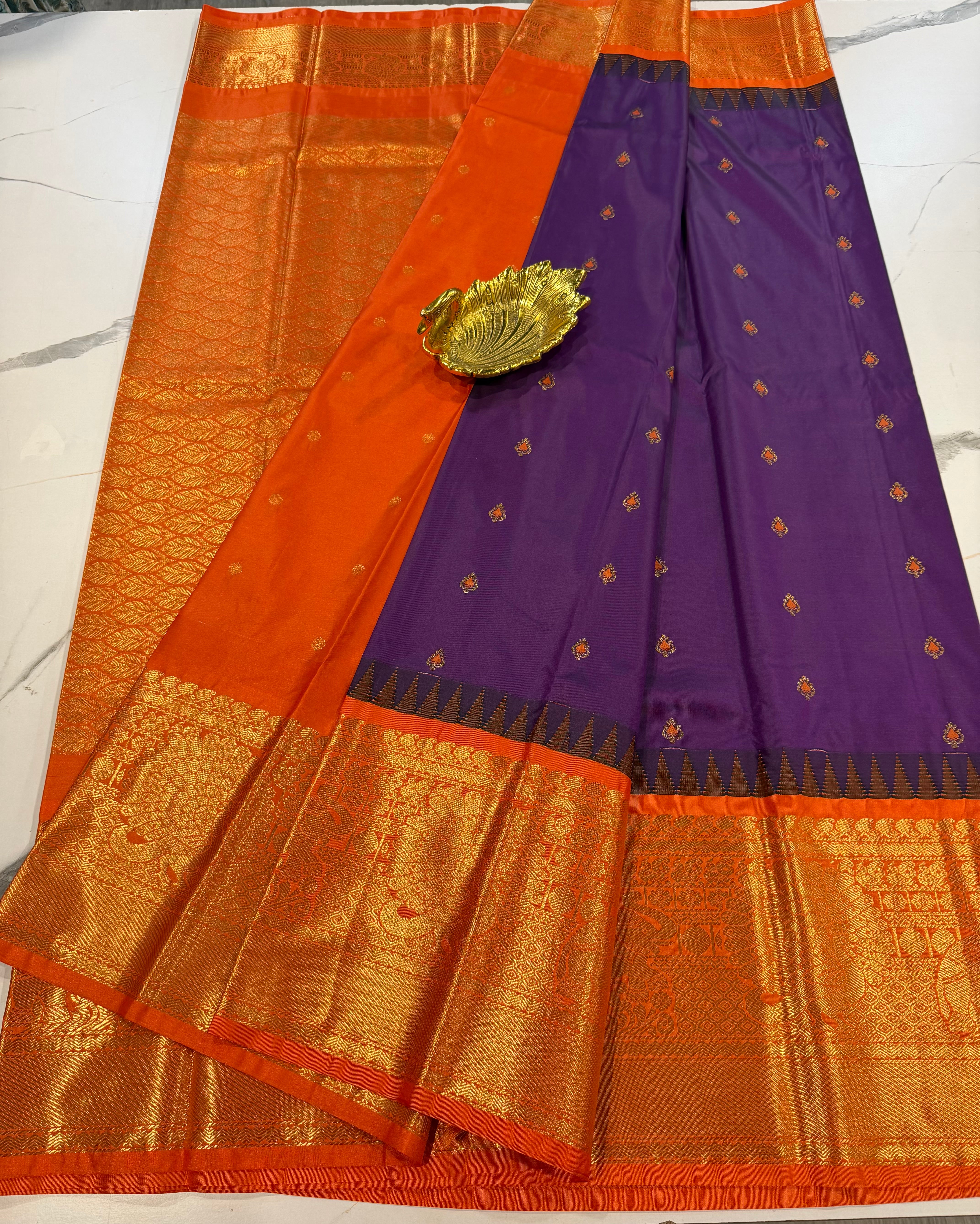 VG2 semi gadwal purple and orange border saree