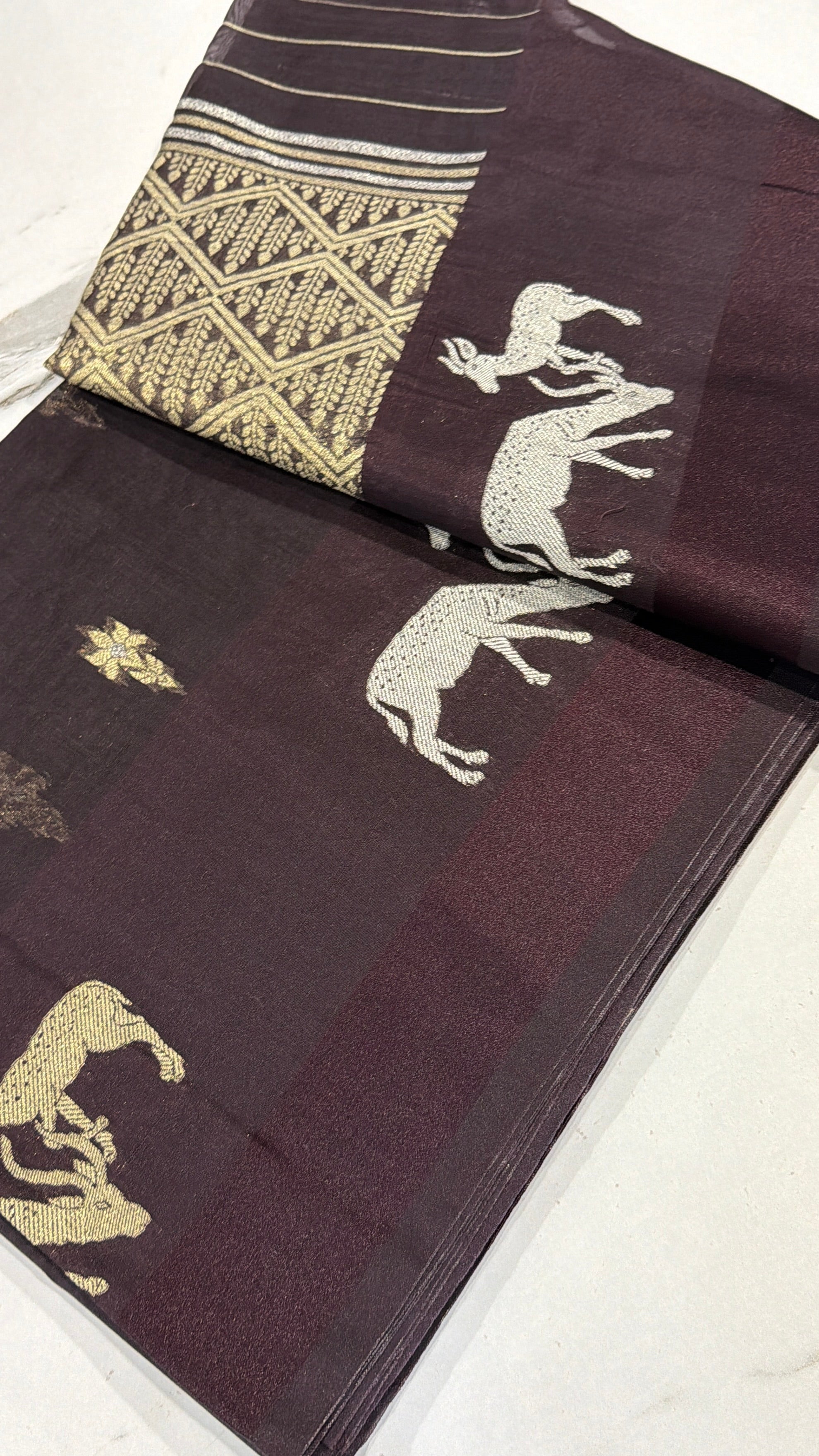 CR-21 Brown Kora jamdani semi sarees