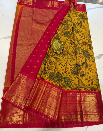 SGK-2997 Mustired n pink gadwal Kalamkari saree