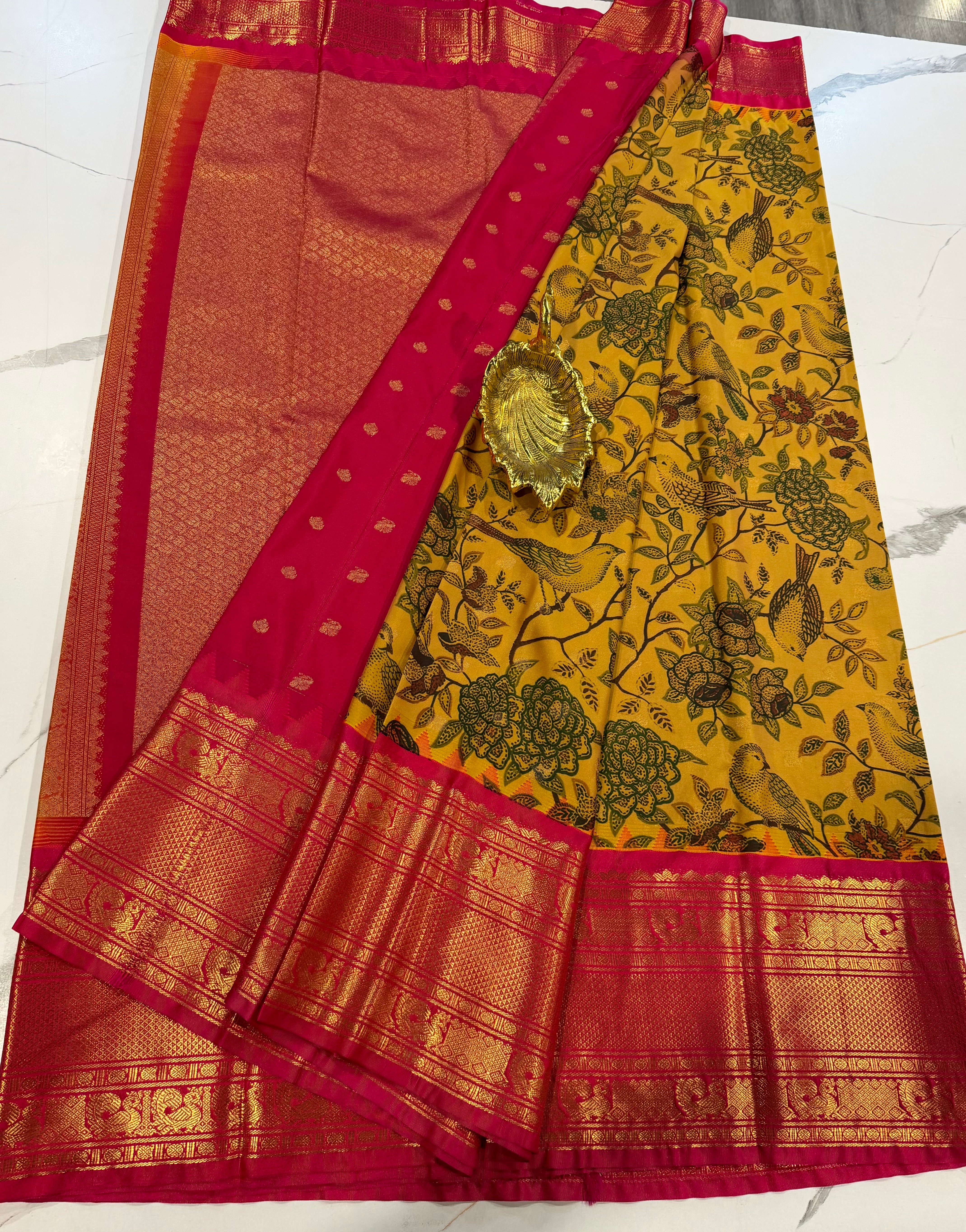 SGK-2997 Mustired n pink gadwal Kalamkari saree
