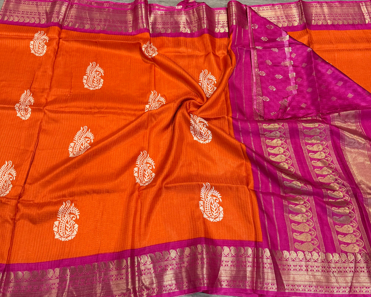 SR-23 orange Mysore crep saree