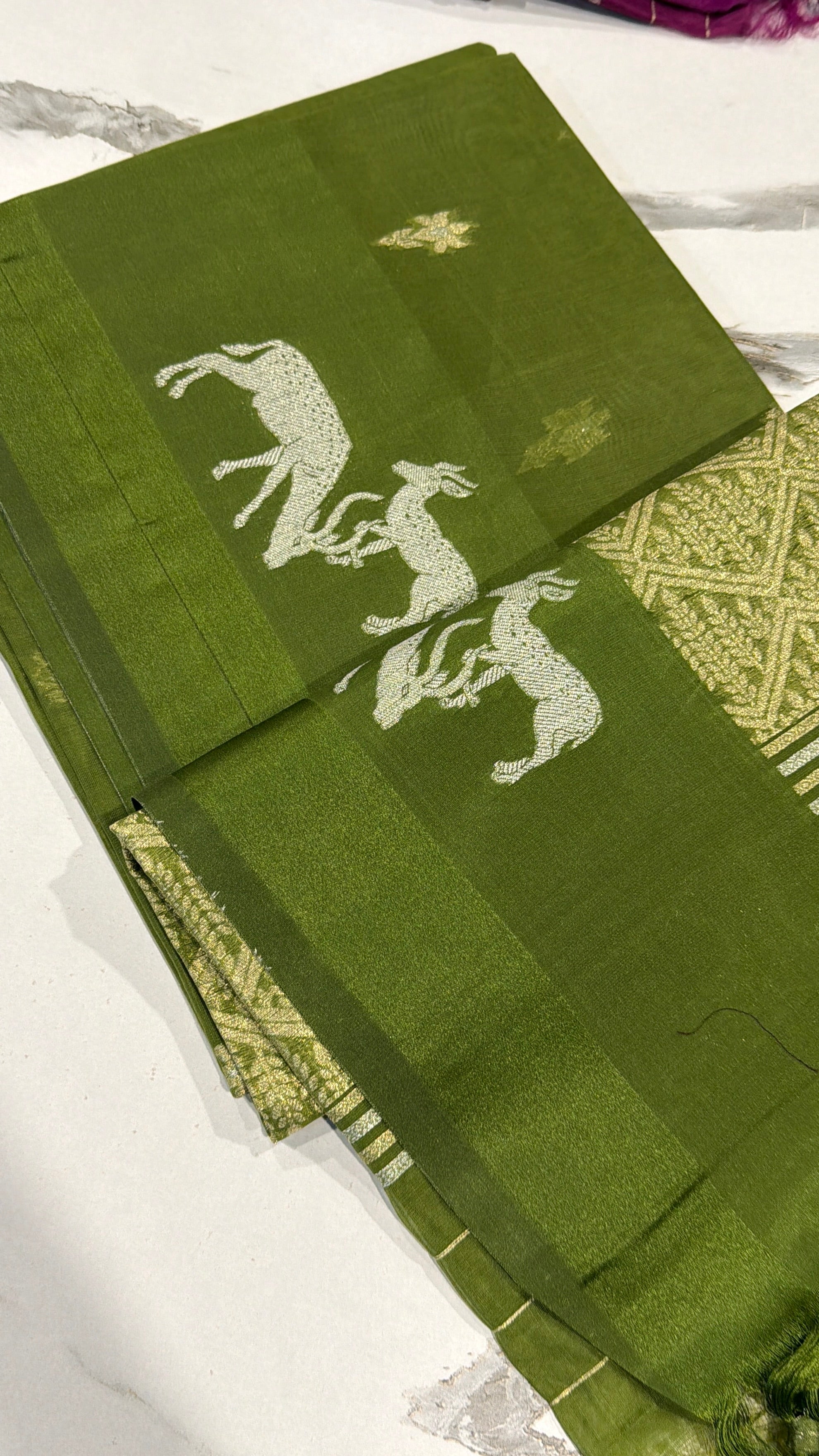 CR-21 green Kora jamdani semi sarees