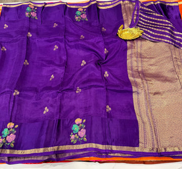 Cp-4100 violet colour Chiniya crepe saree