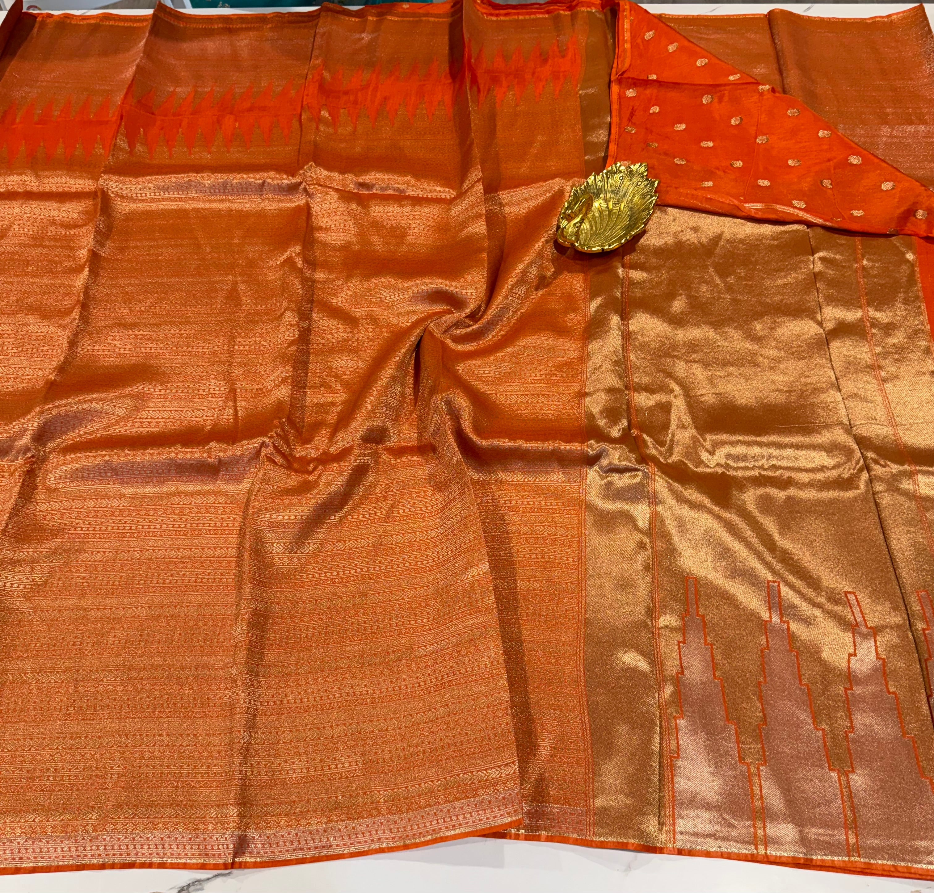 AR-5100 orange colour kanchi tissue saree