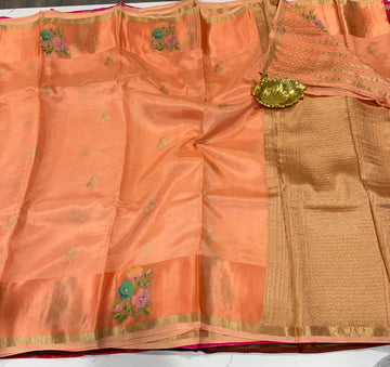 Cp-4100 peach colour Chiniya crepe saree