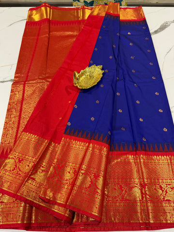 VG2 semi Gadwal dark blue and red border saree