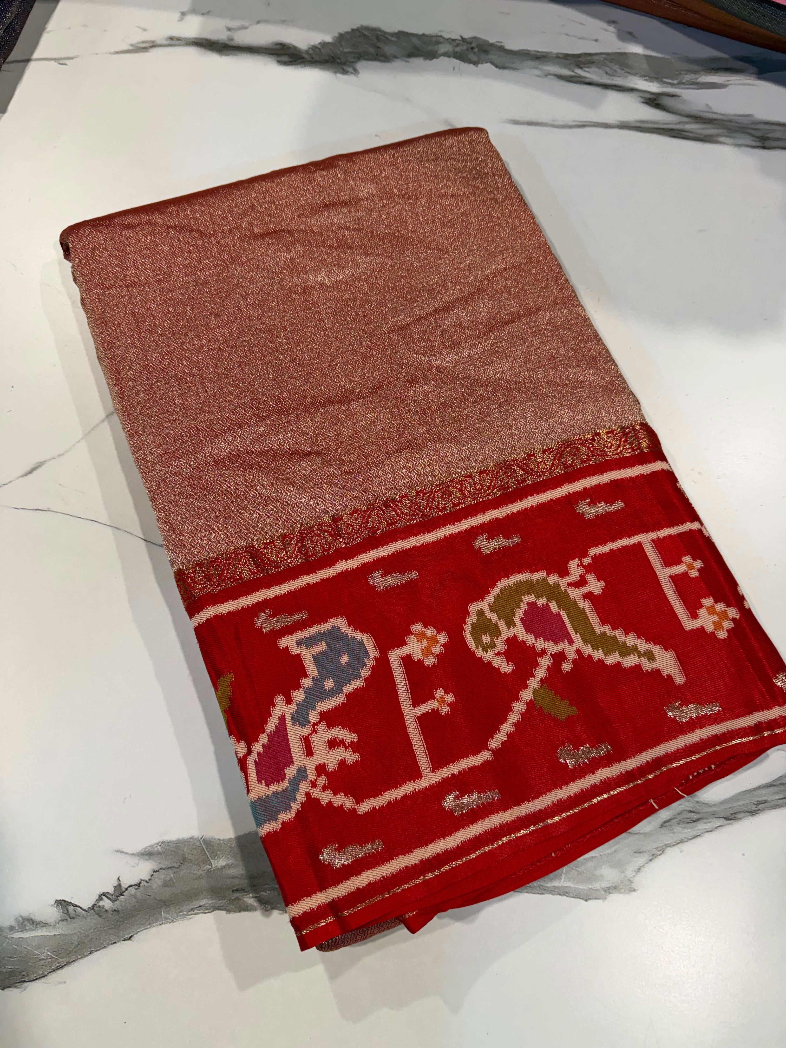KT-5 Red colour kanchi tissue saree