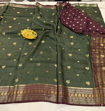 VKC2149 - Brown and Bottle green small brdr - vintage Kanchi checks