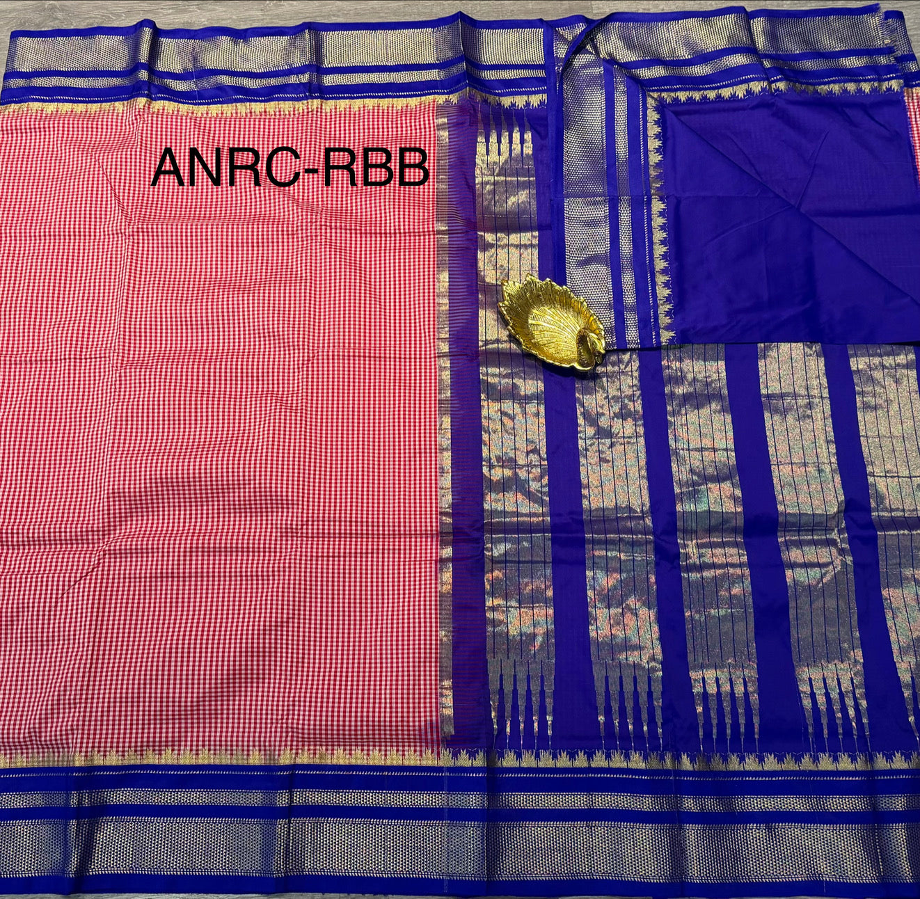 Narayanpet Checks Semi pink n blue with  border
