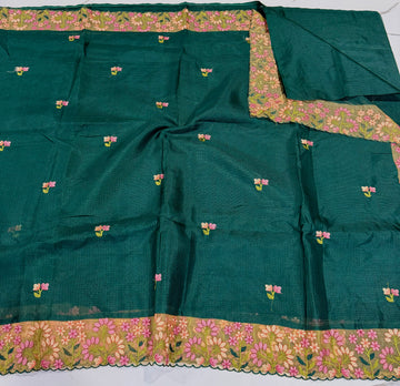 SkP-26 green saree Supernet Kota Pettit work