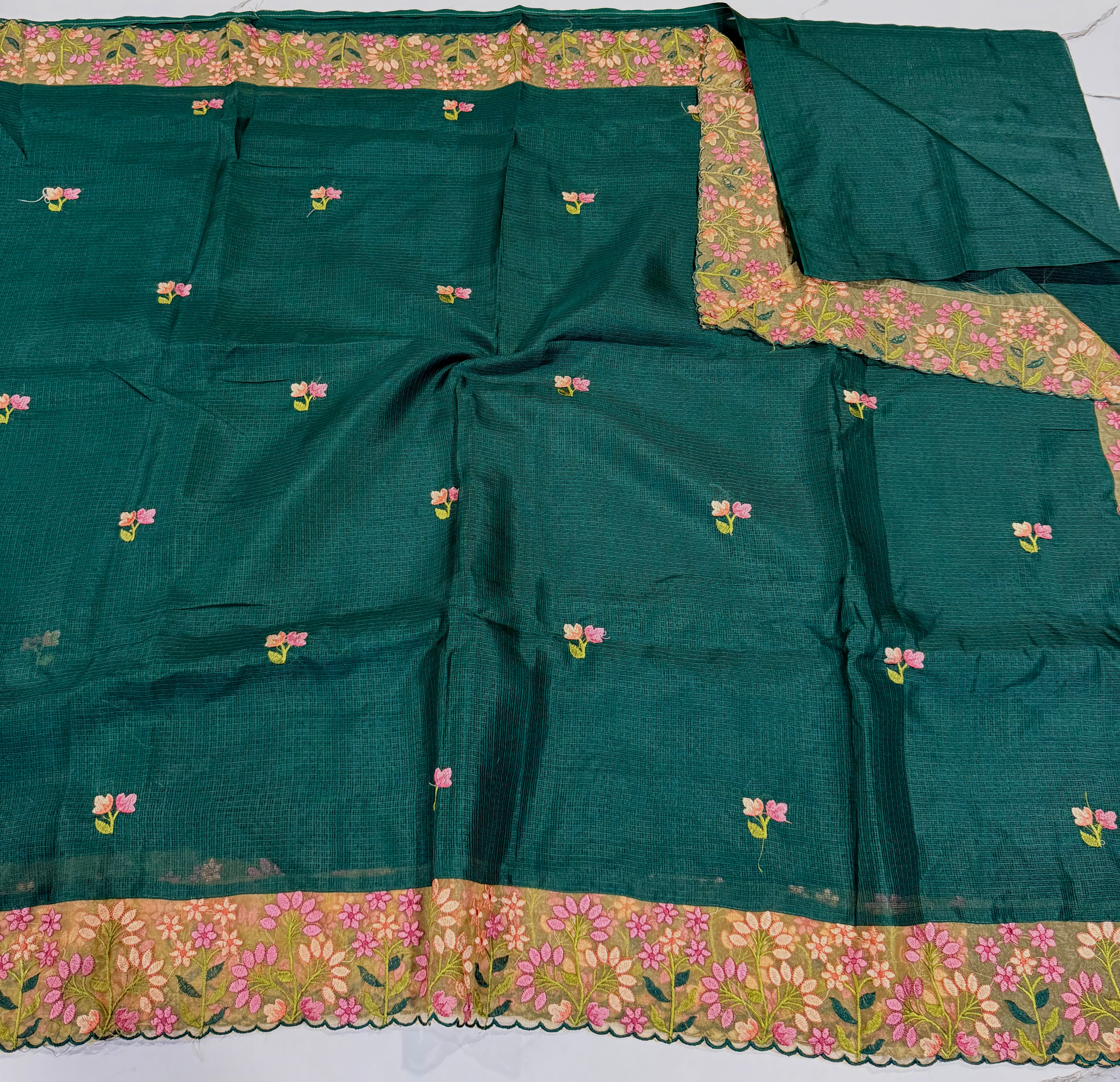 SkP-26 green saree Supernet Kota Pettit work