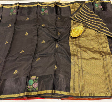 Cp-4100 black colour Chiniya crepe saree