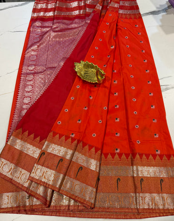 TS-3450 orange Tissue Muniya Gadwal saree