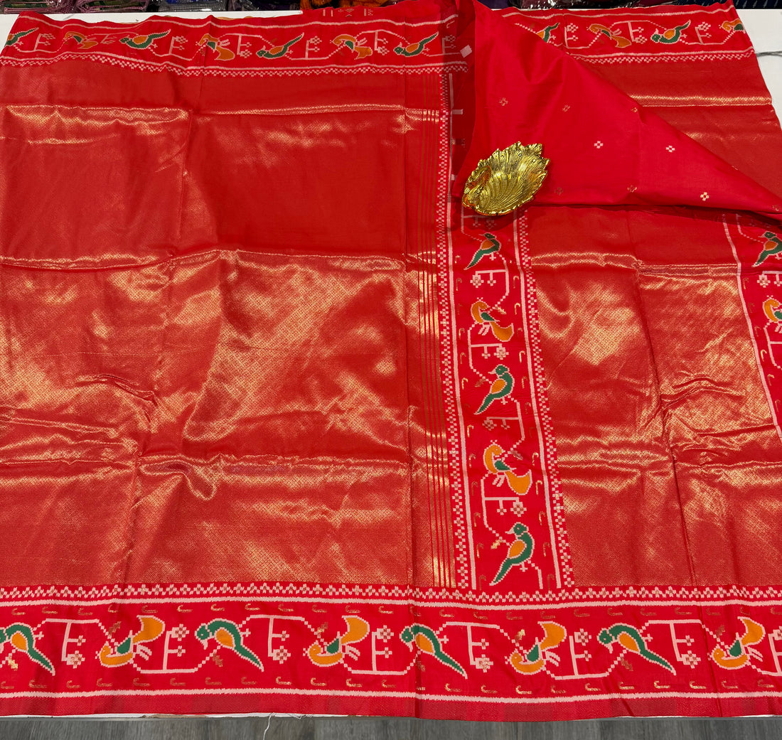 SM-1800 Red colour semi Kanchi tissue moor popet saree
