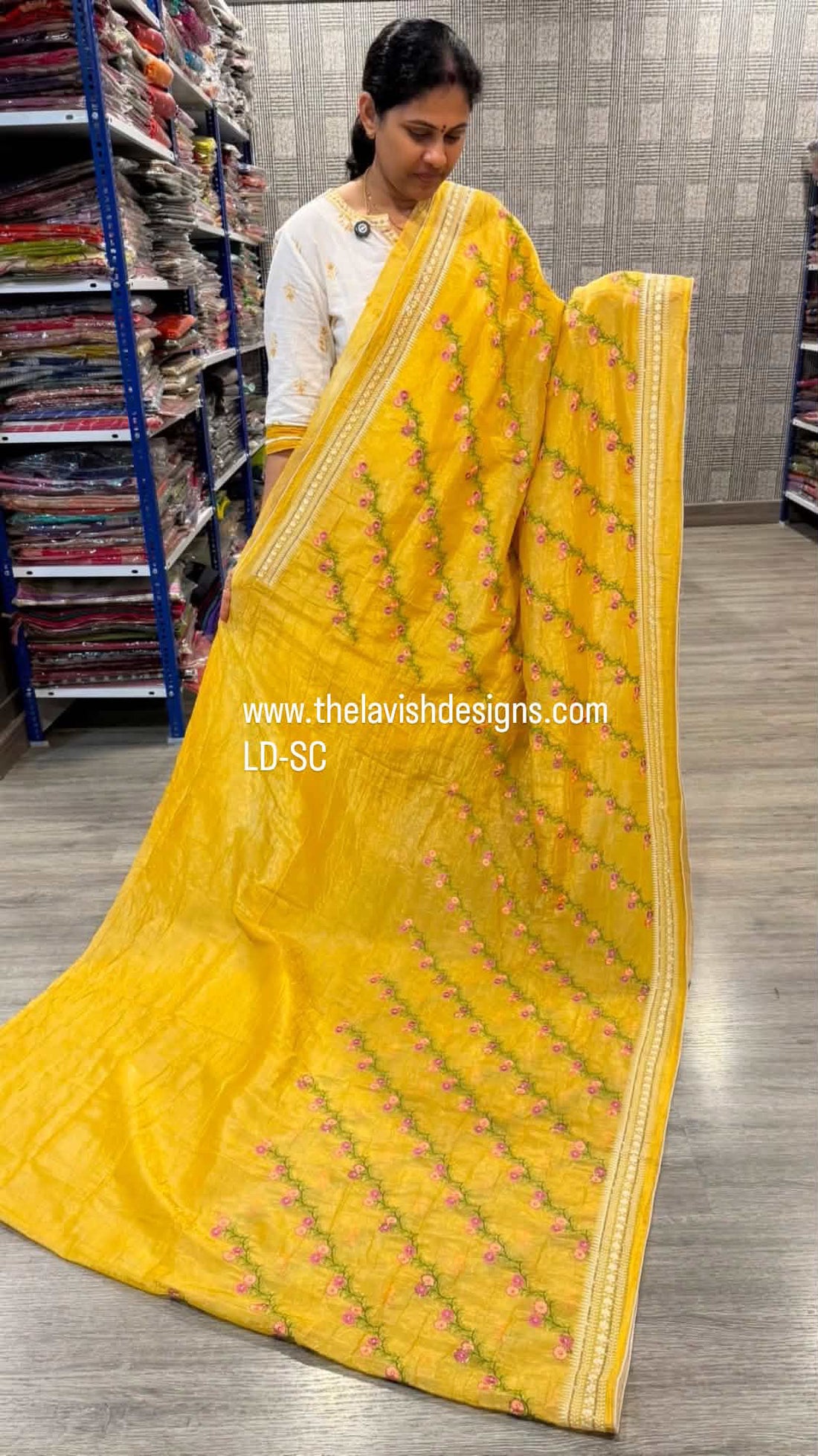 LD-SC golden yellow space silk sarees