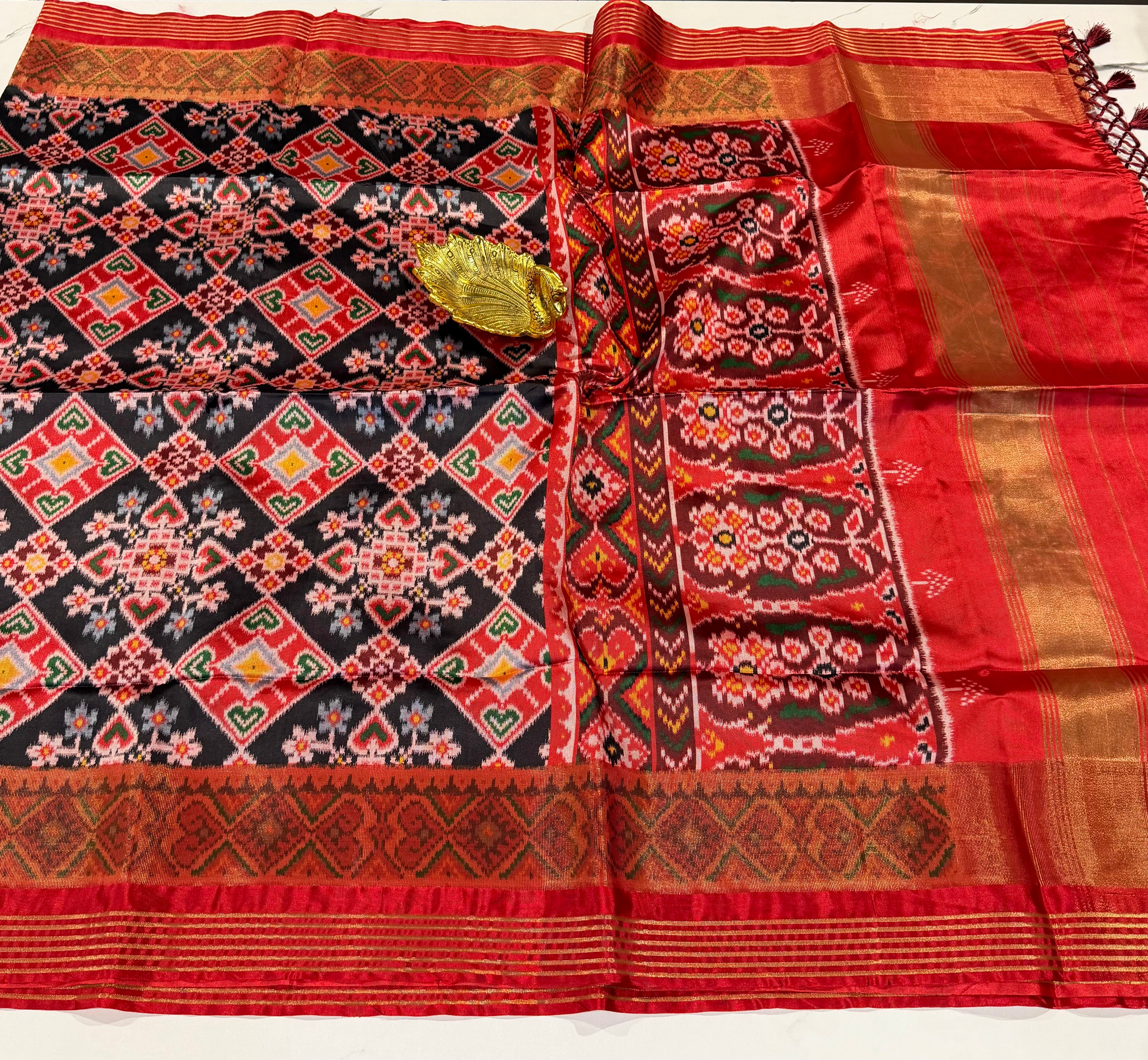 LD-1350 Navrathan patola tissue borders Black saree