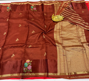 Cp-4100 brown colour Chiniya crepe saree