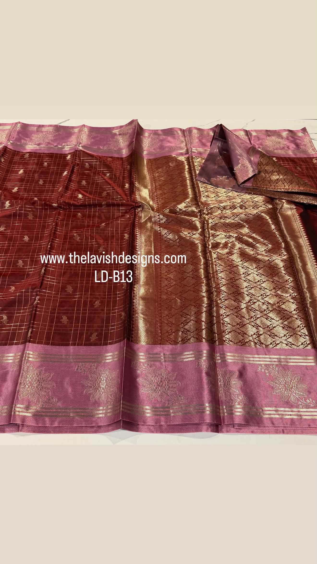 LD-B13 Banaras green mango Maroon saree