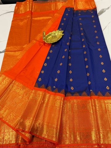 VG2 semi Gadwal royal blue and orange saree