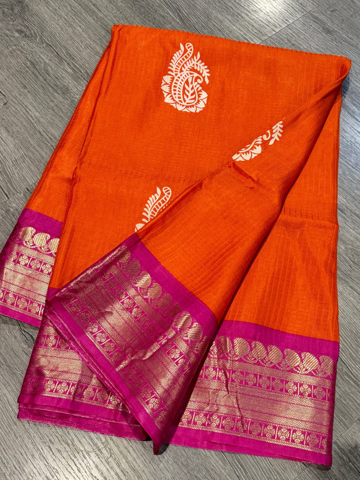 SR-23 orange Mysore crep saree
