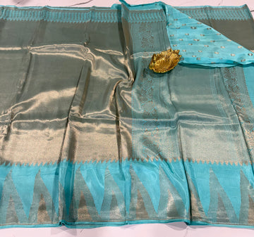 K-4599 sky blue Kanchi temple tissue saree