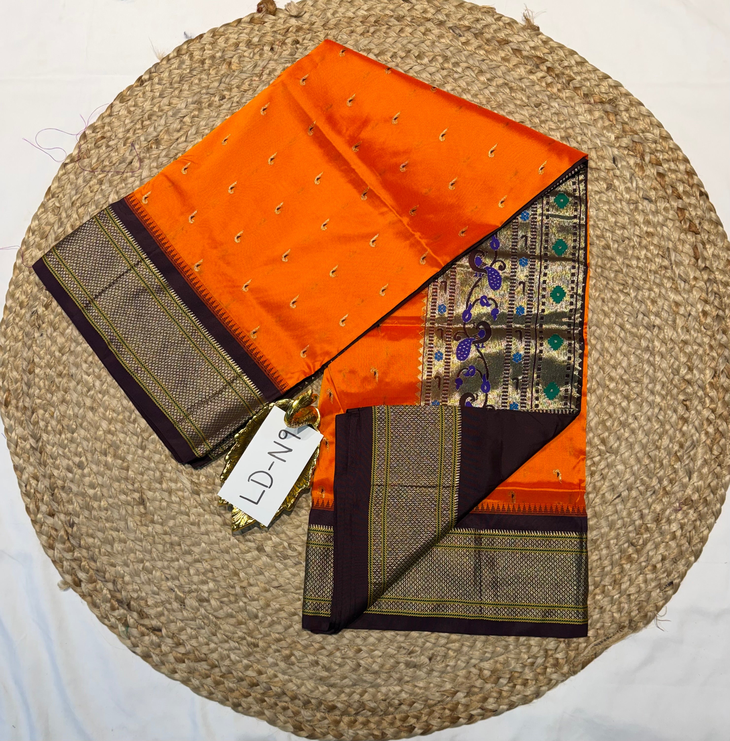 LD-N9 narayanapeta semi pattu rust orange and brown saree