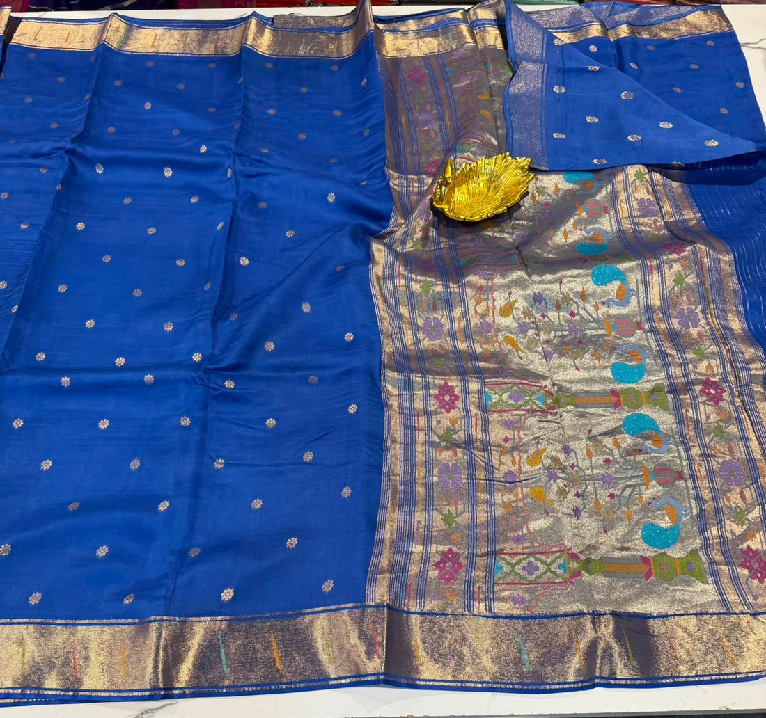 Pc-40 Blue colour saree Paithani crepe