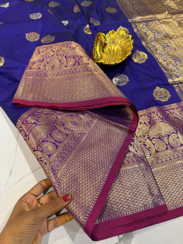 Ks-14 blue saree and magenta pink borders saree