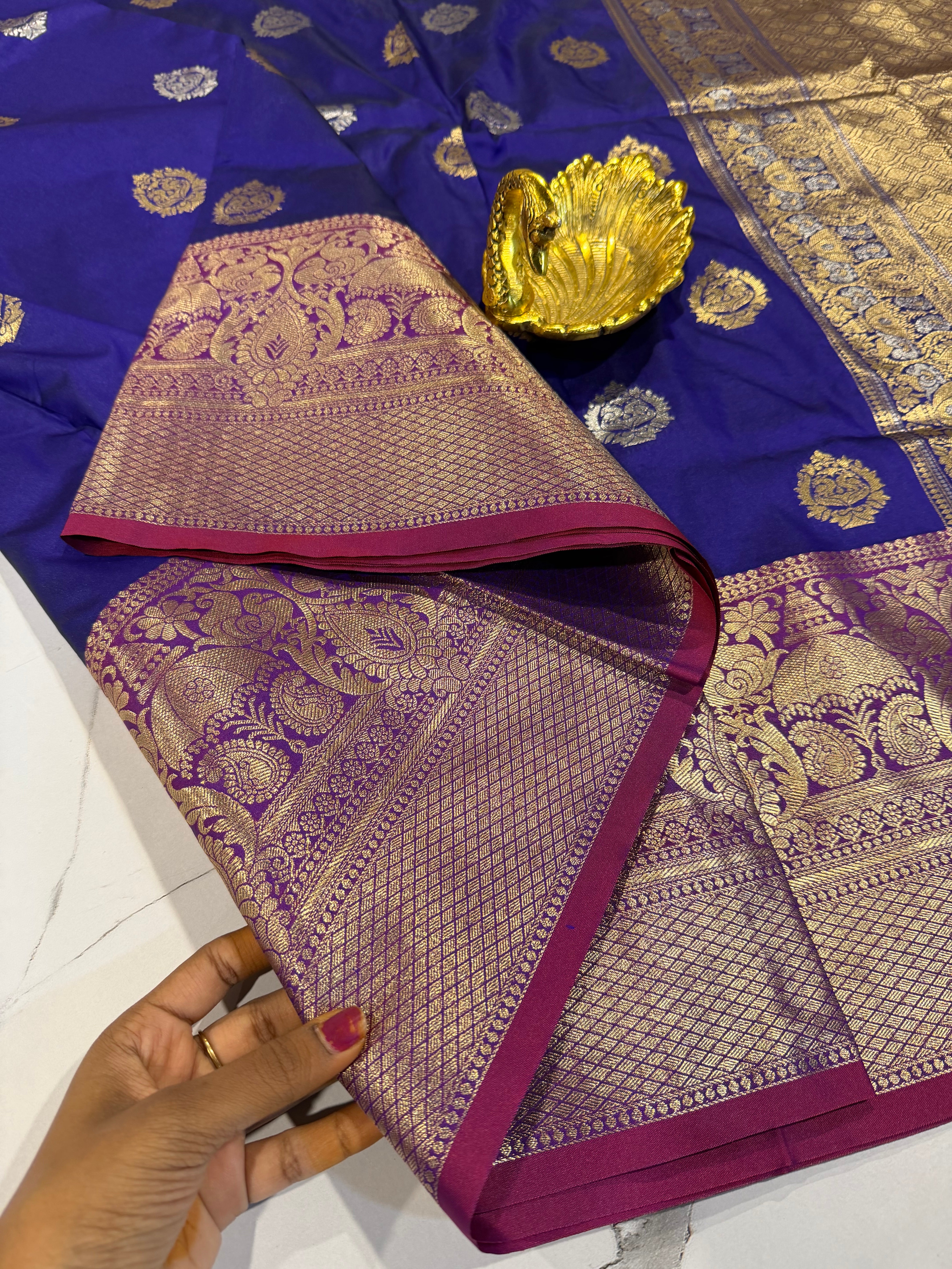 Ks-14 blue saree and magenta pink borders saree