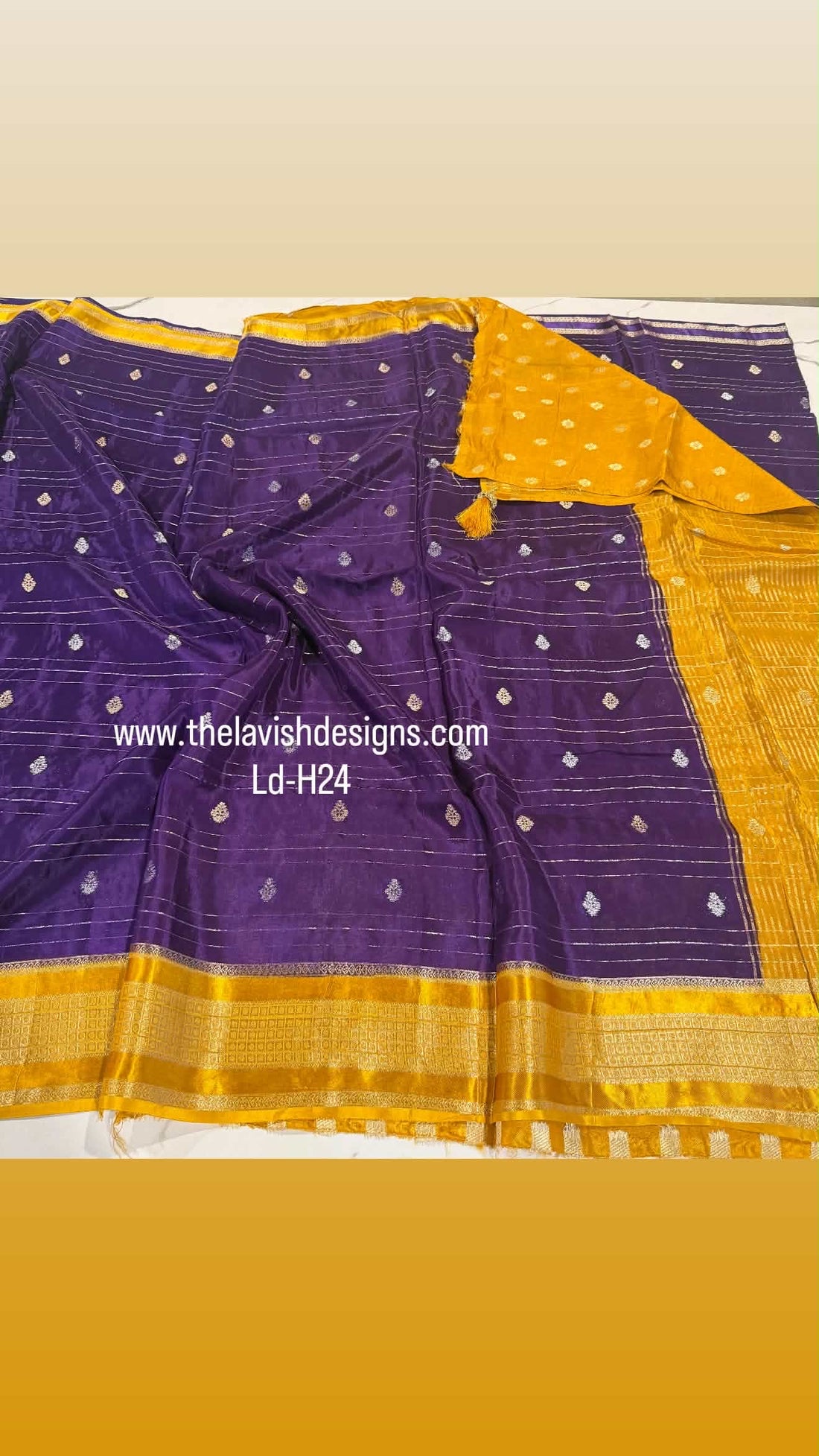 Ld-H24 Mysore semi crepe purple n yellow