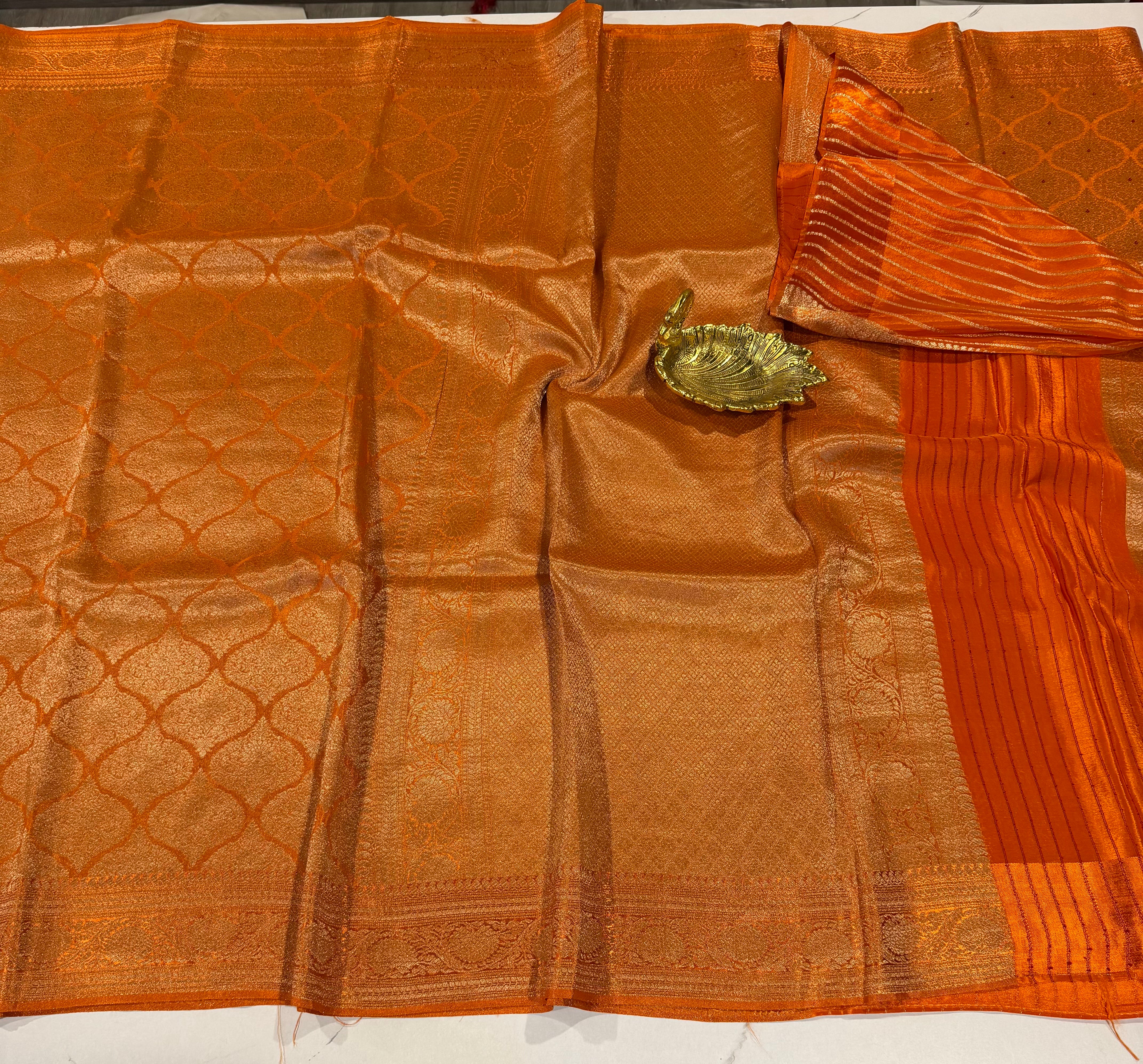 GS-4400 orange banaras crepe saree