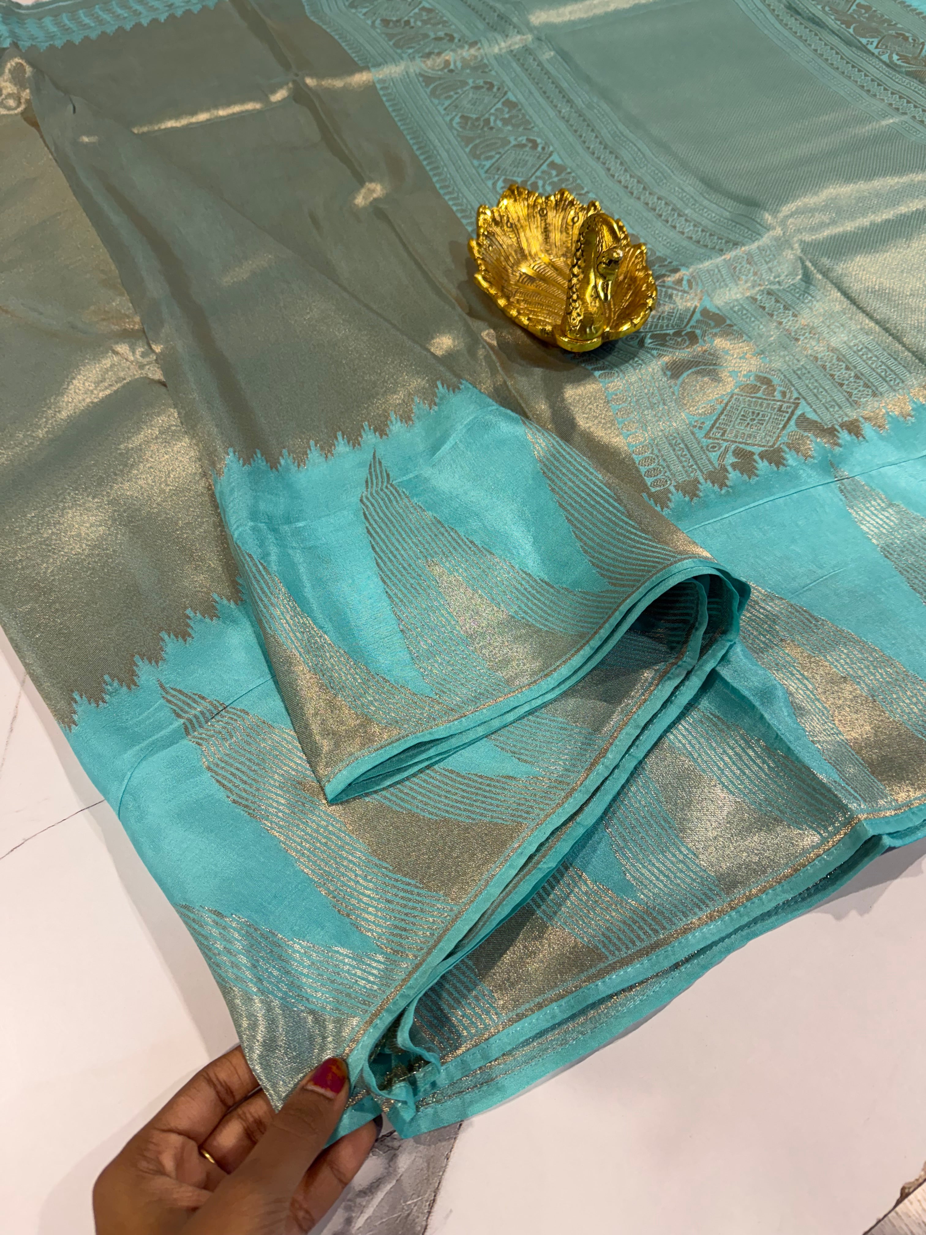K-4599 sky blue Kanchi temple tissue saree