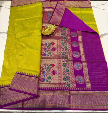 LD-NG25 light pesara green and purple border saree