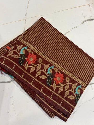 Gv-1950 Brown Banaras green mango saree