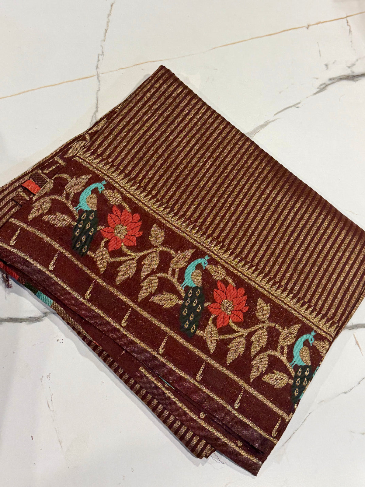 Gv-1950 Brown Banaras green mango saree