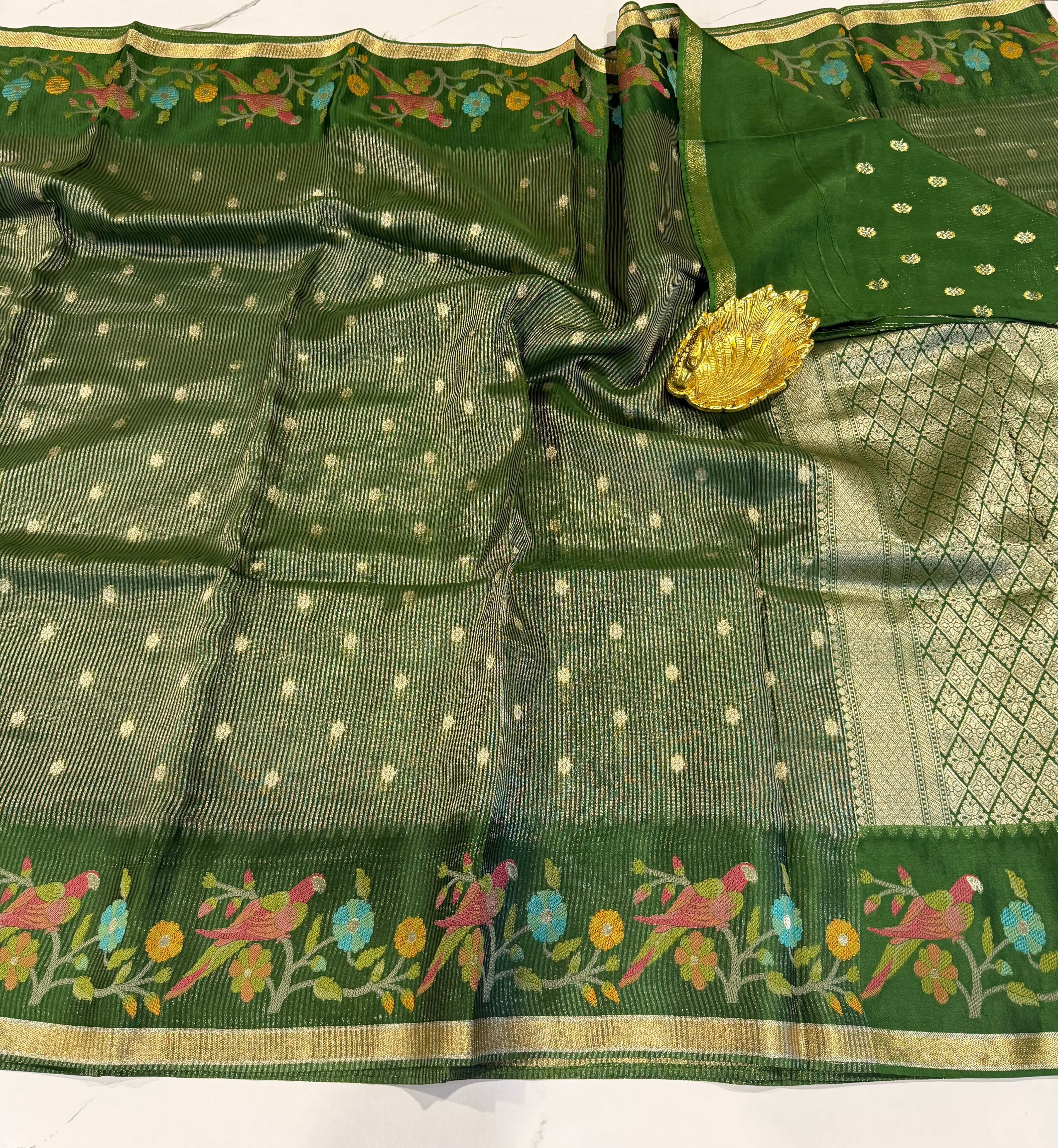 Bc-5100  Green Banaras kora saree