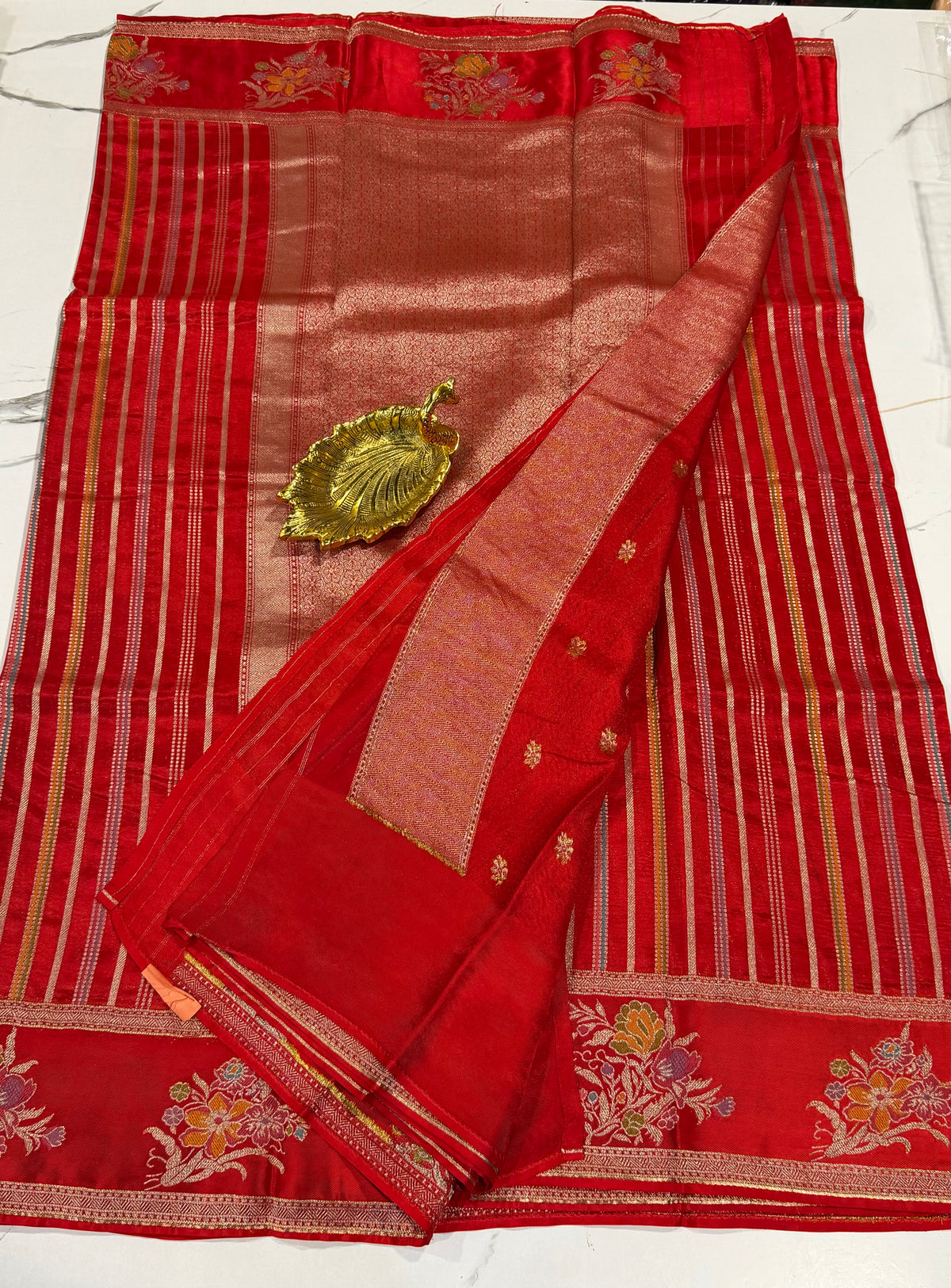 K-4850 Red kora banaras Mashru borders saree