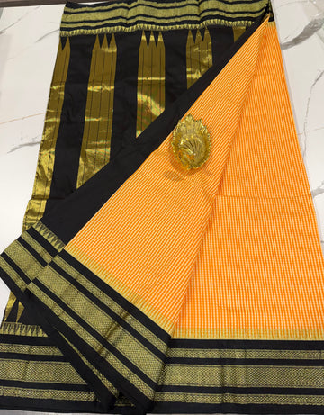 LD-N22 narayanapeta semi checks saree dark yellow n black colour border saree