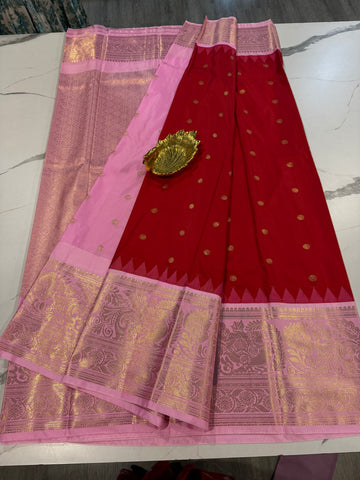 LD-G23 Gadwal red n baby pink saree