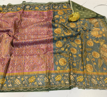 PC-2349 pink n green saree One gram tissue cocktail edition