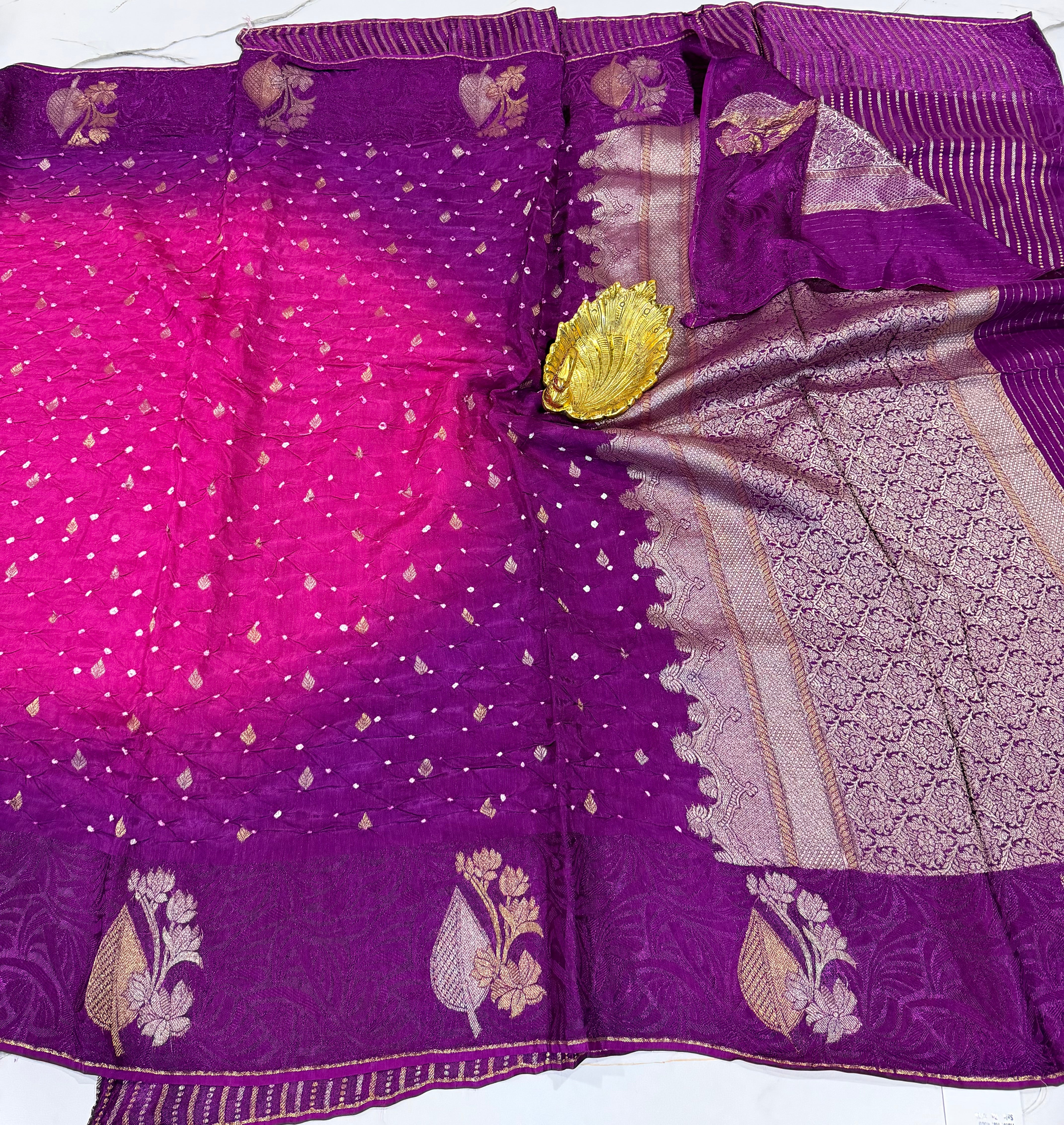 BN-3750  pink n purple bandini saree