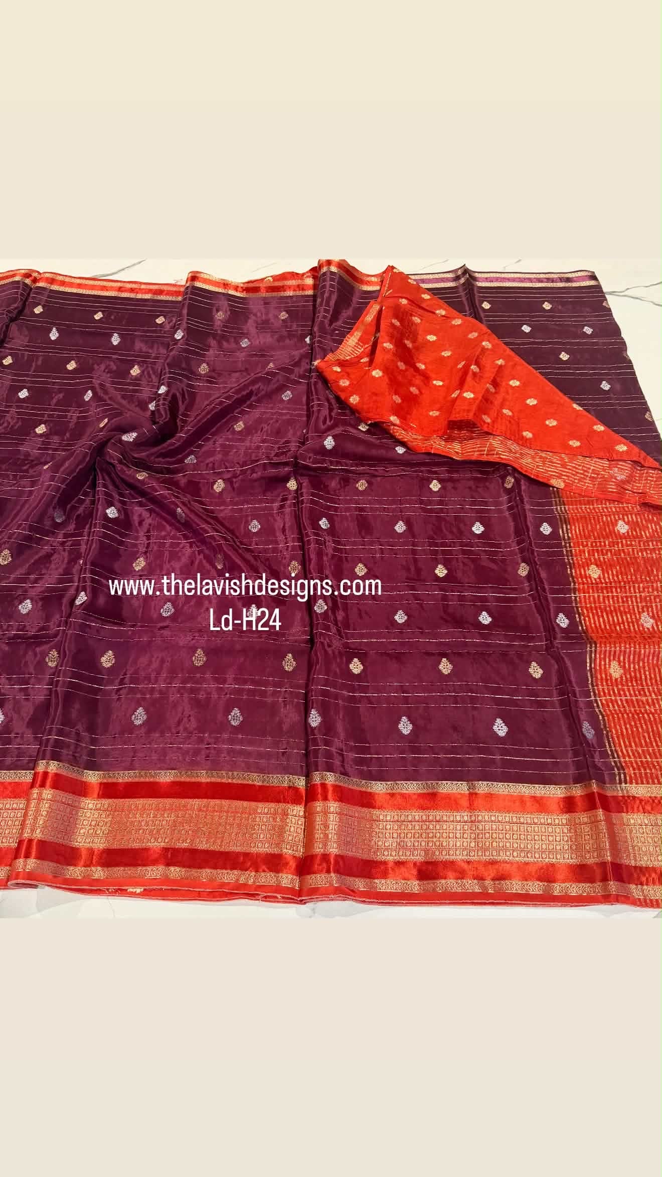 Ld-H24 Mysore semi crepe wine n orange
