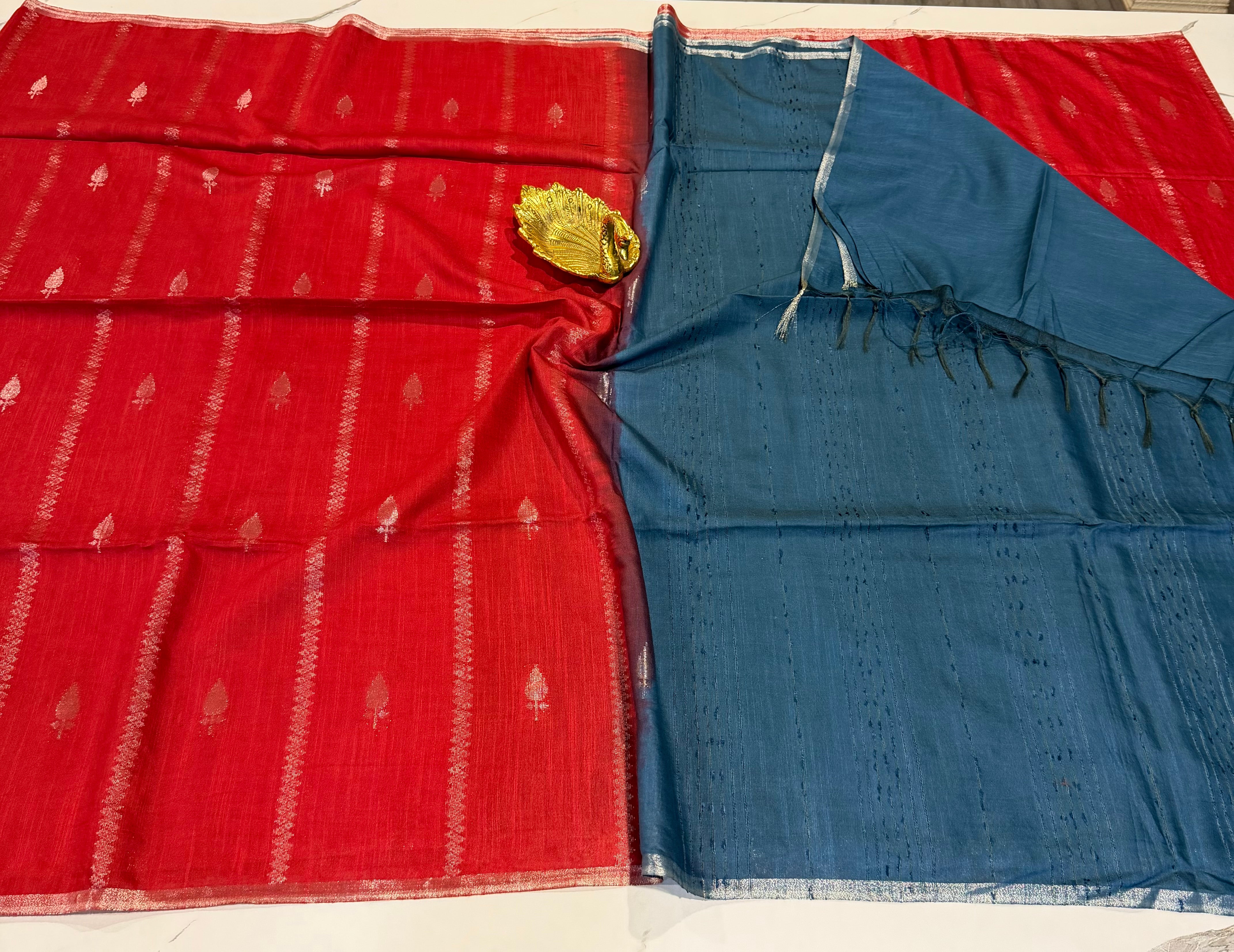 Cs2 Red n peacock blue saree