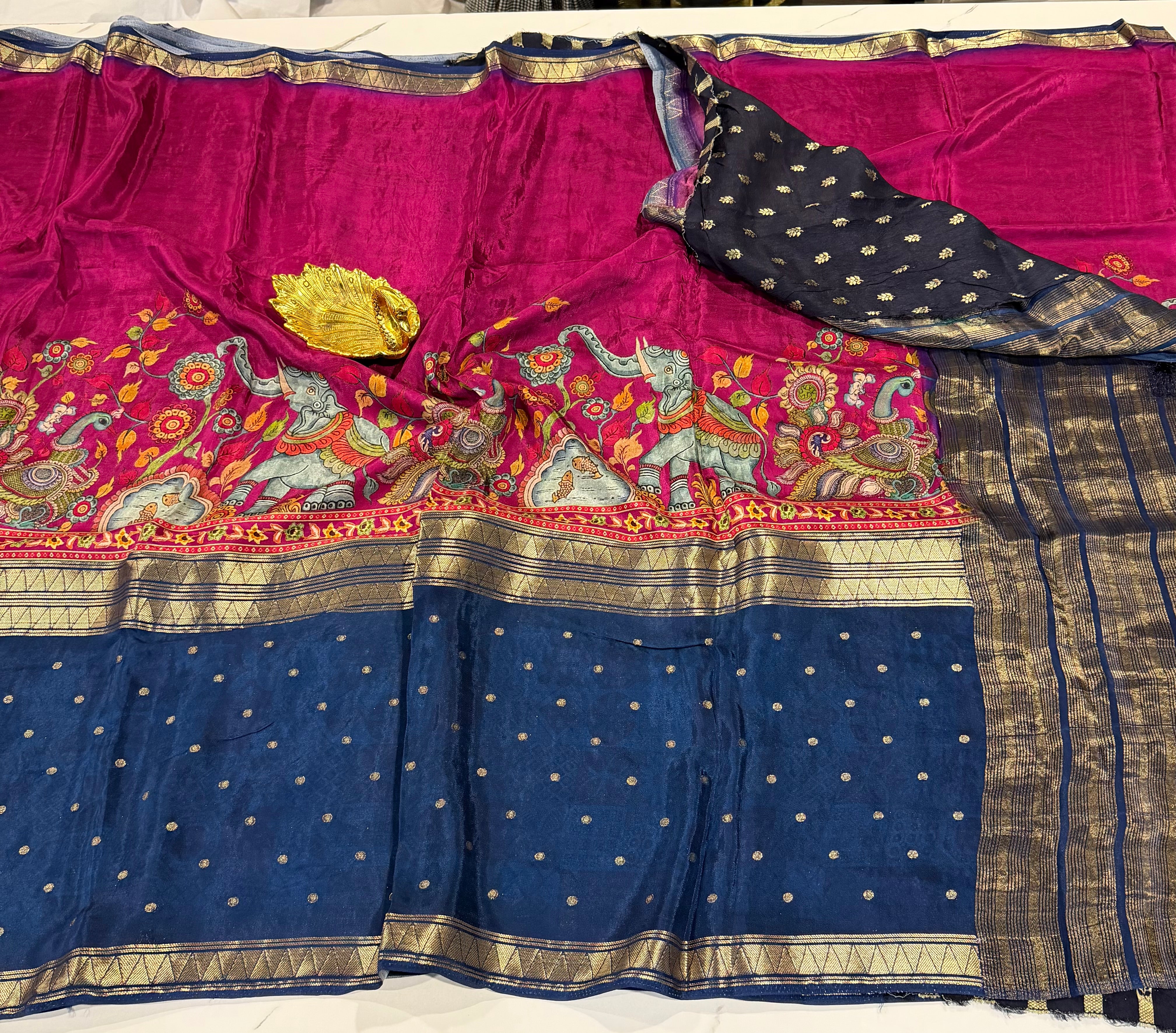 MC3299-pink & blue - Mysore crepe semi - story telling concept