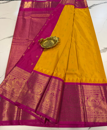 VG2 semi gadwal yellow and pink border saree