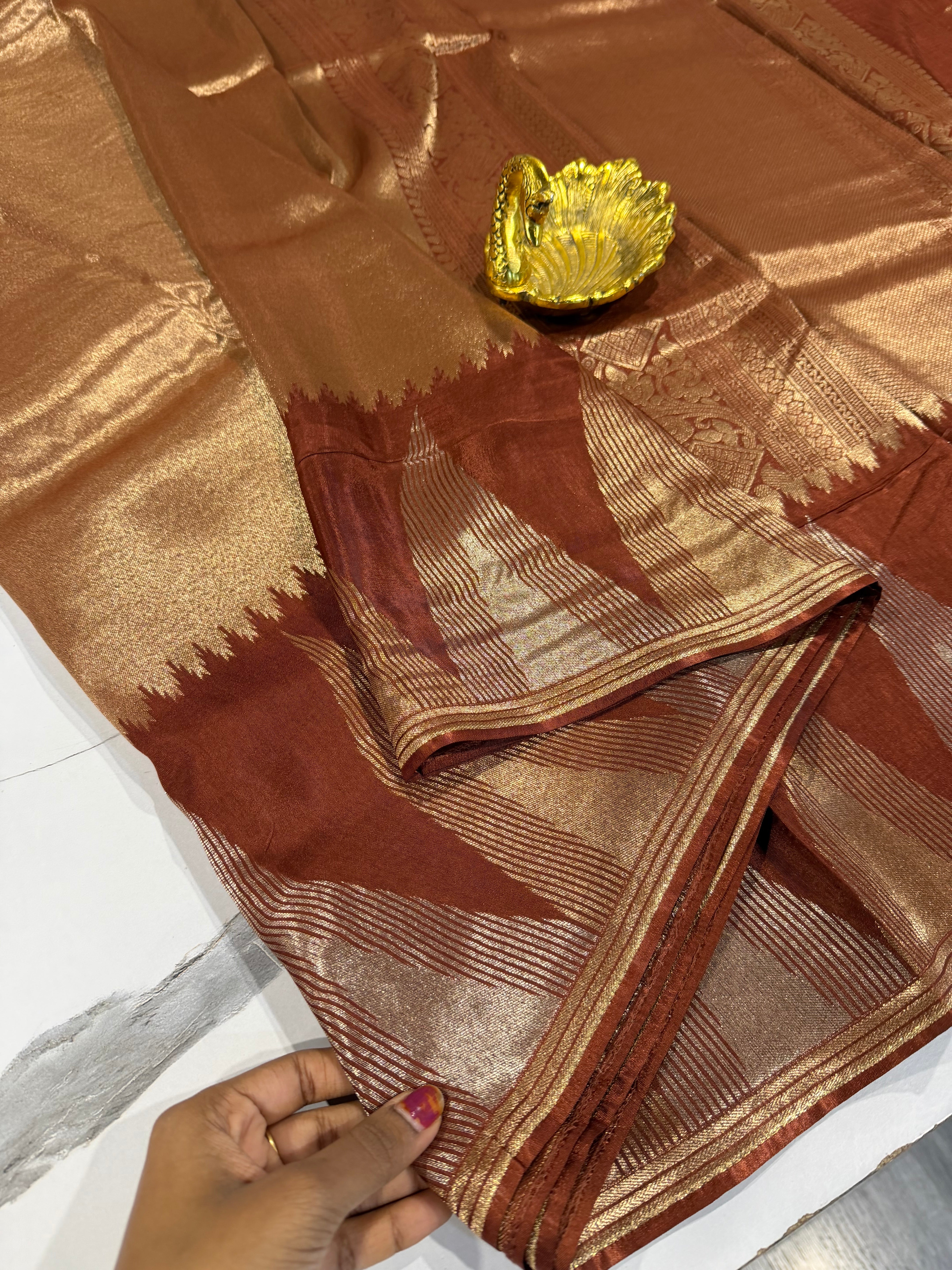 K-4599 Brown Kanchi temple tissue saree