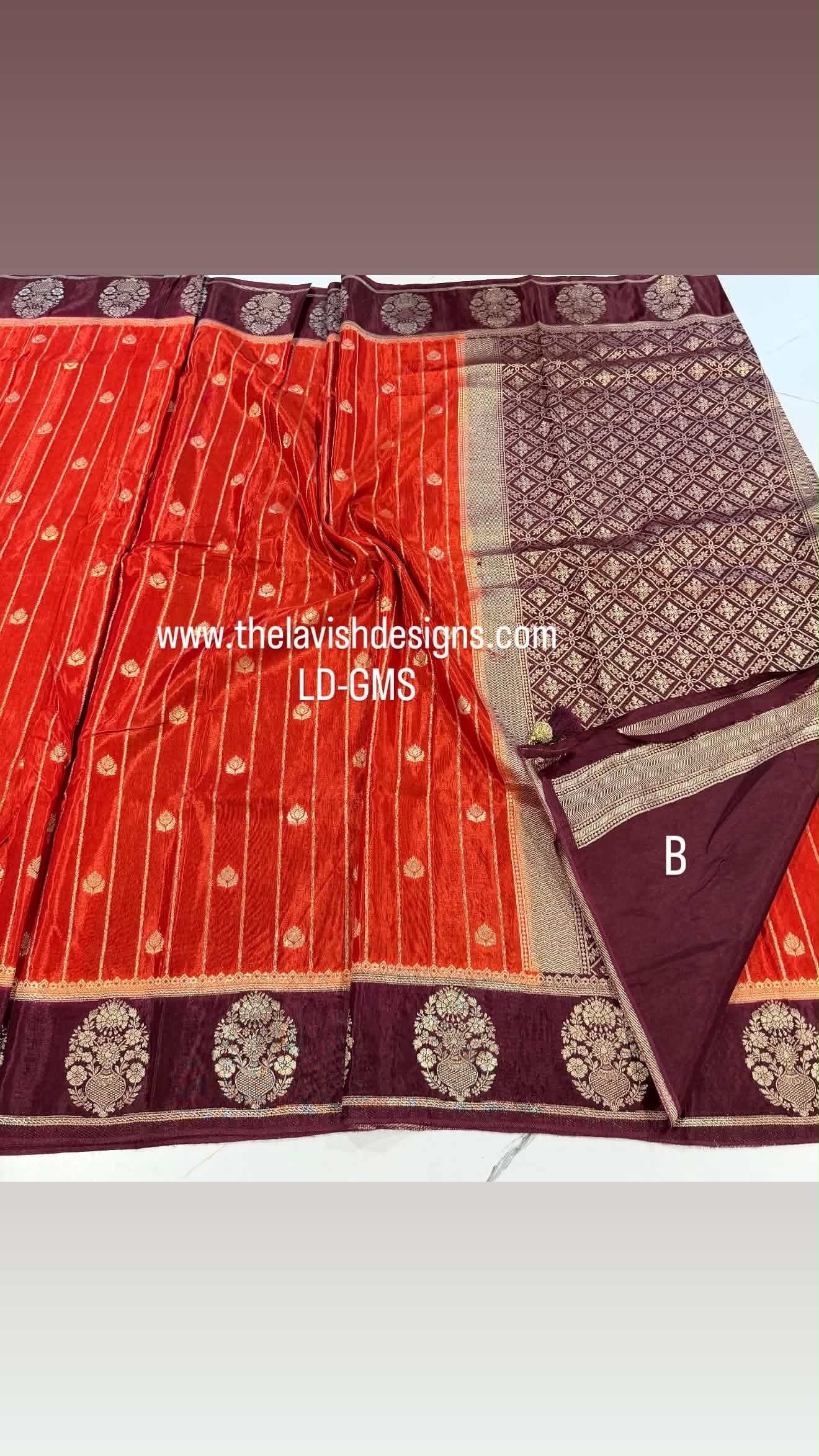 Banaras Green Mango sarees LD-GMS rust  orange n brown saree