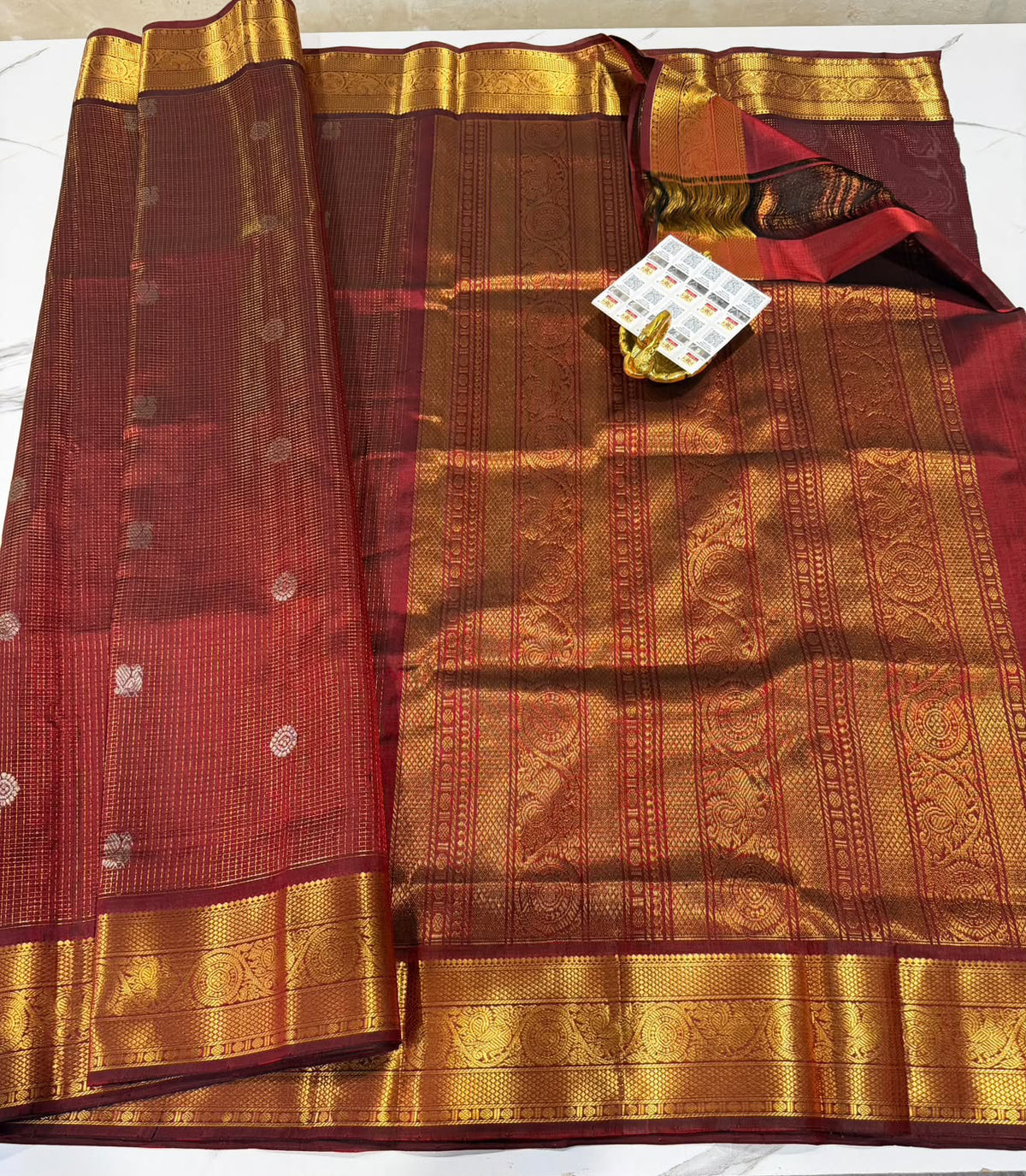 PHV-115 Maroon colour pure handloom vintage kanchi saree